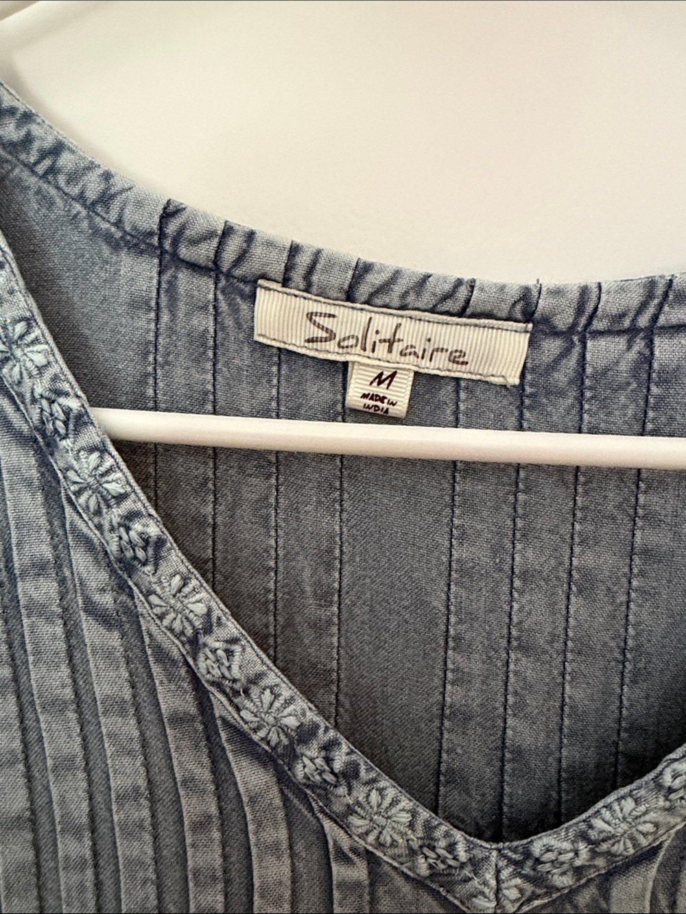 Solitaire Light Blue V-Neck Pintuck Tiered Tunic - Picture 2 of 4